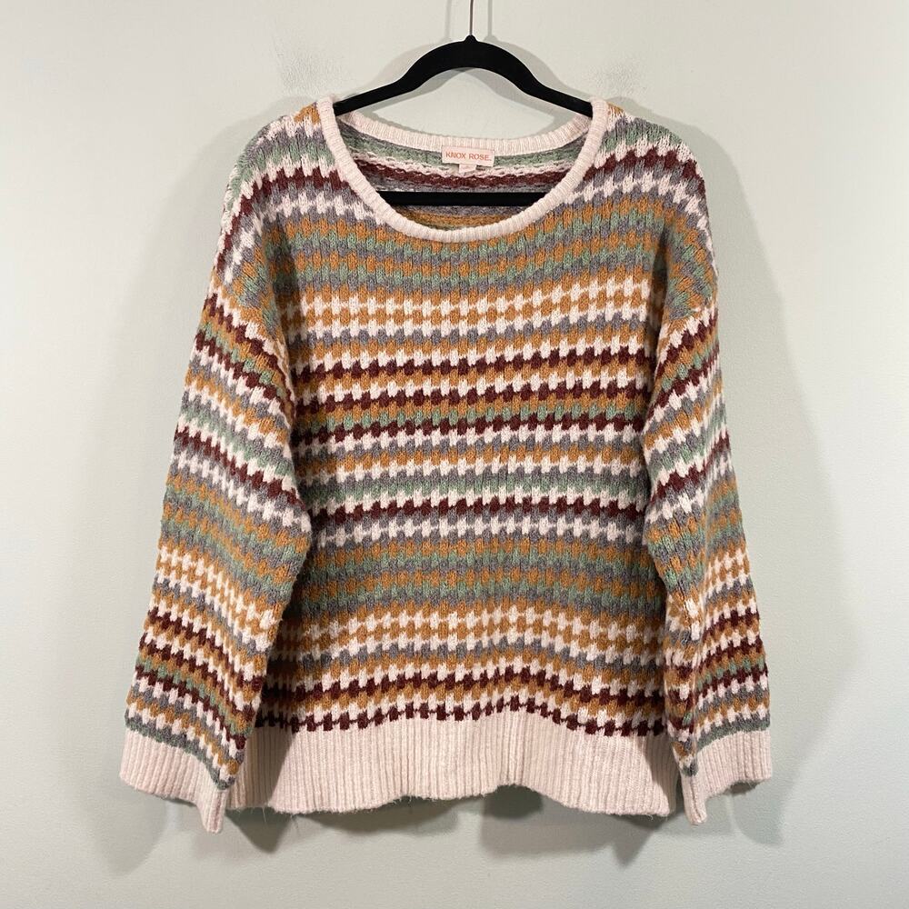 Knox Rose Women Mixed Fall Colors Textured Crew Neck Pullover Sweater Size XL